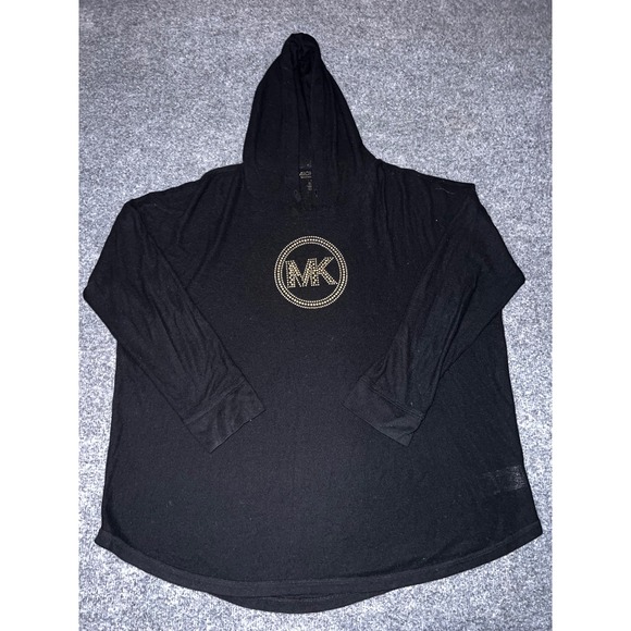 Michael Kors Tops - Michael Kors Womens XL Black Studded MK Logo Hoodie Long Sleeve Top